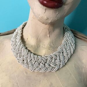 3/$40 Y2K White Woven Braided Seed Bead Strands Wide Collar Necklace/Gold Chain